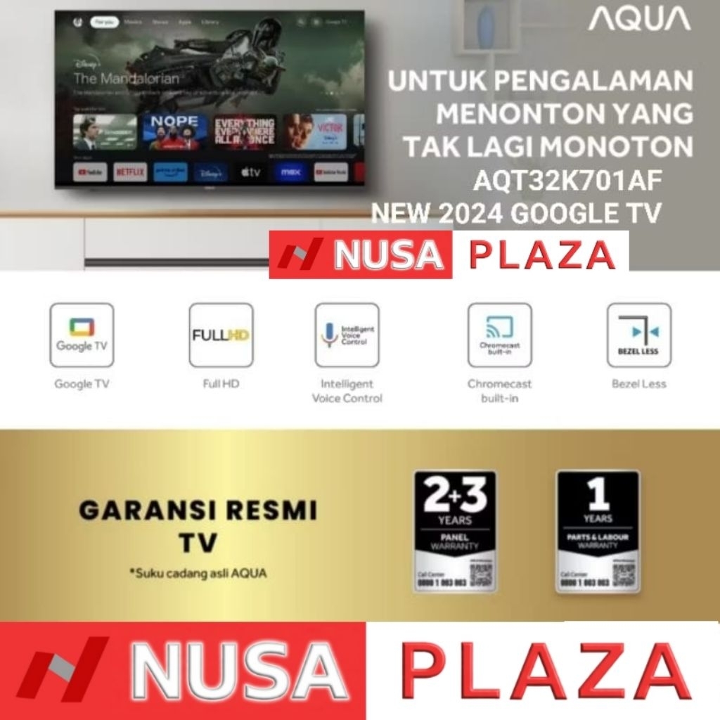 [MEDAN] TV AQUA 32 Inch FULL HD GOOGLE TV AQT32K85FFX