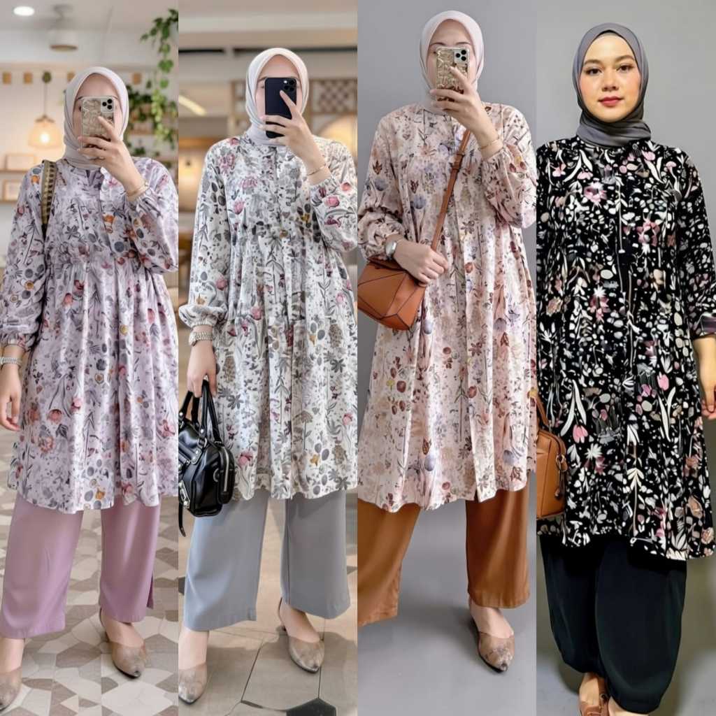 SETELAN LONG TUNIK NOVELA RAYON MIX CRINKLE SETELAN WANITA TERBARU 2026 SETELAN TUNIK TRENDY BUSUI