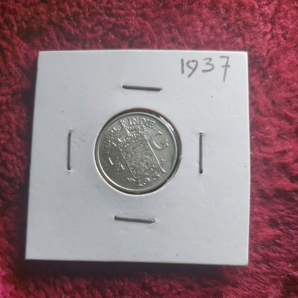 Koin perak 1/4 Gulden tahun 1937 aunc
