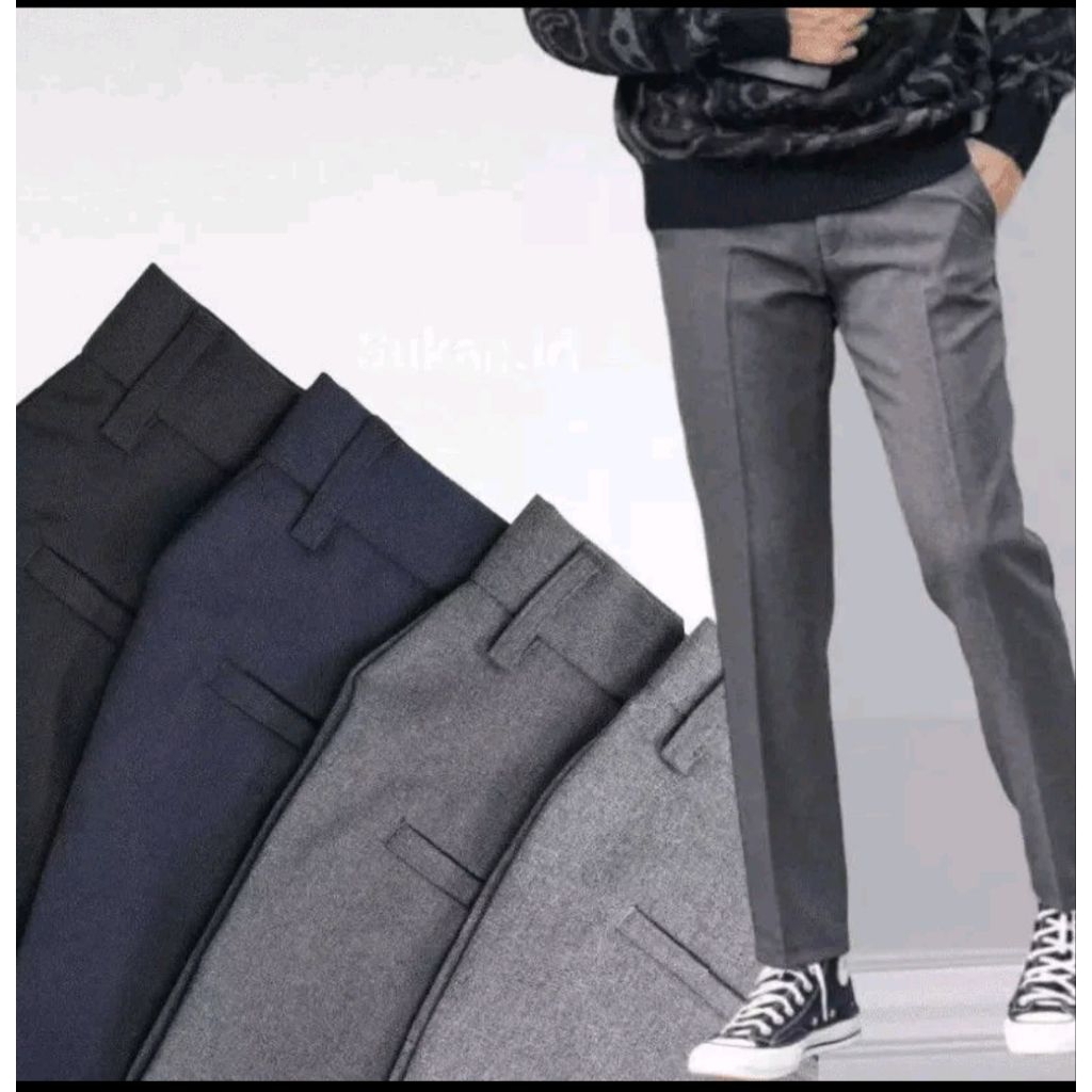 celana formal pria katun slimfit