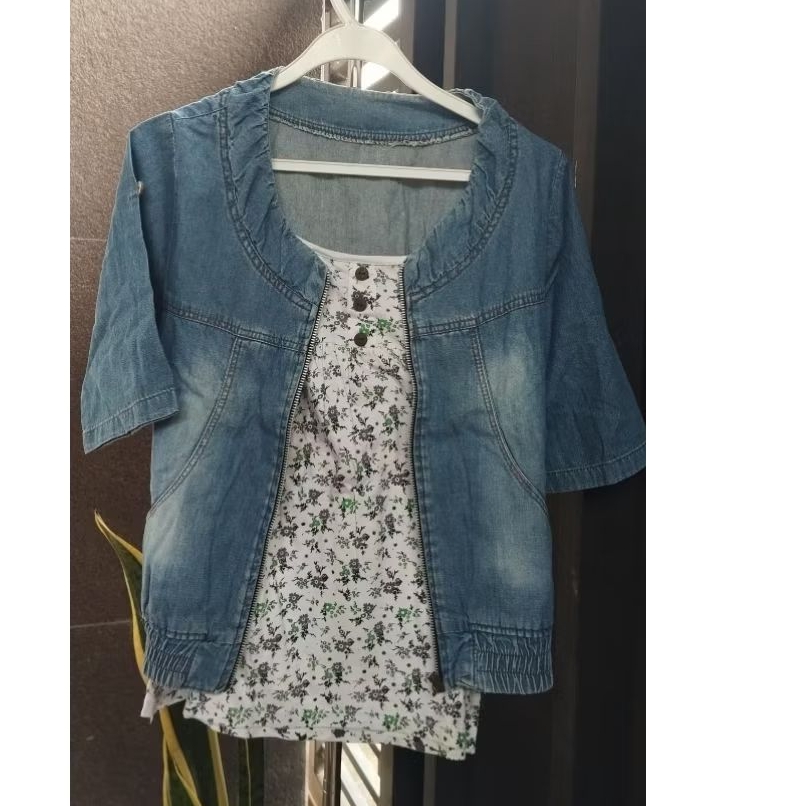 Preloved one set atasan cewek outer denim+inner