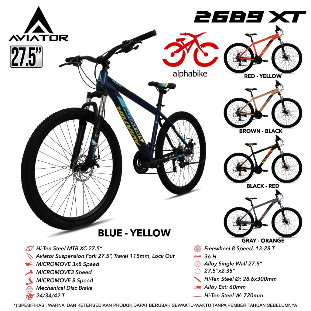 SEPEDA GUNUNG MTB 27.5 AVIATOR MTB 2689 XT (3X8 MD)
