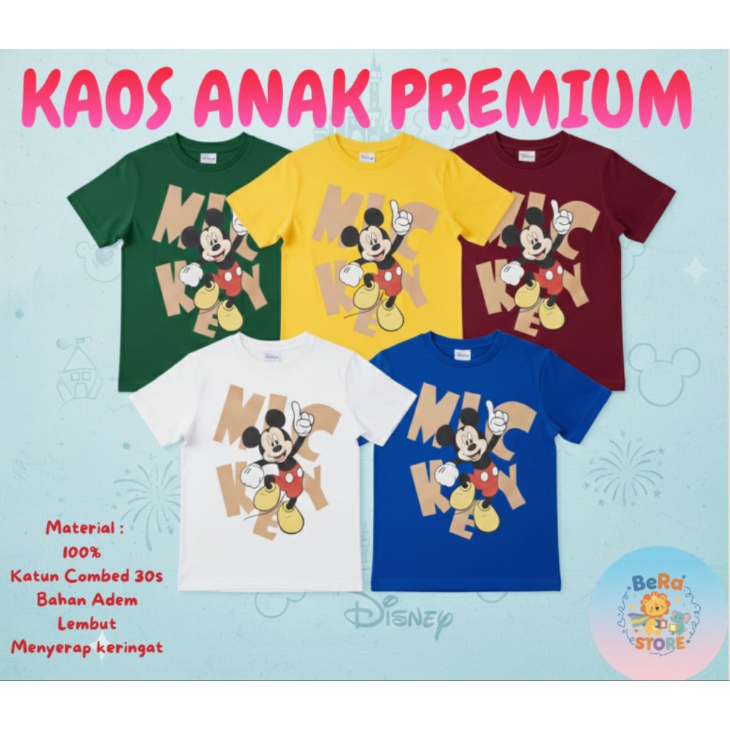 Kaos Baju Anak Premium Anak Laki-Laki Perempuan Karakter Lucu Mickey Mouse