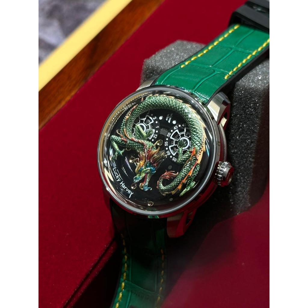 Jam Tangan Pria Lucky Harvey Green Dragon Spit Out Gold Bead