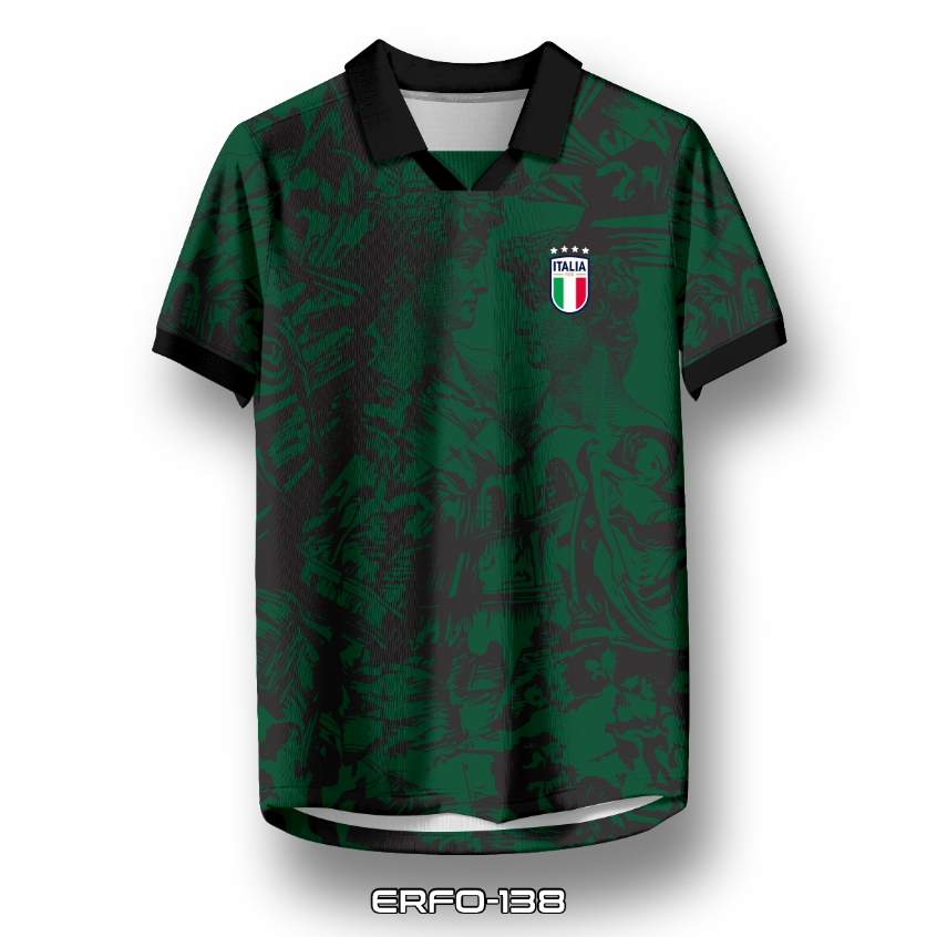 Jersey Italia Green Renaissance - Baju Bola Motif Klasik Seni Patung Italia Hijau Hitam ERFO-138