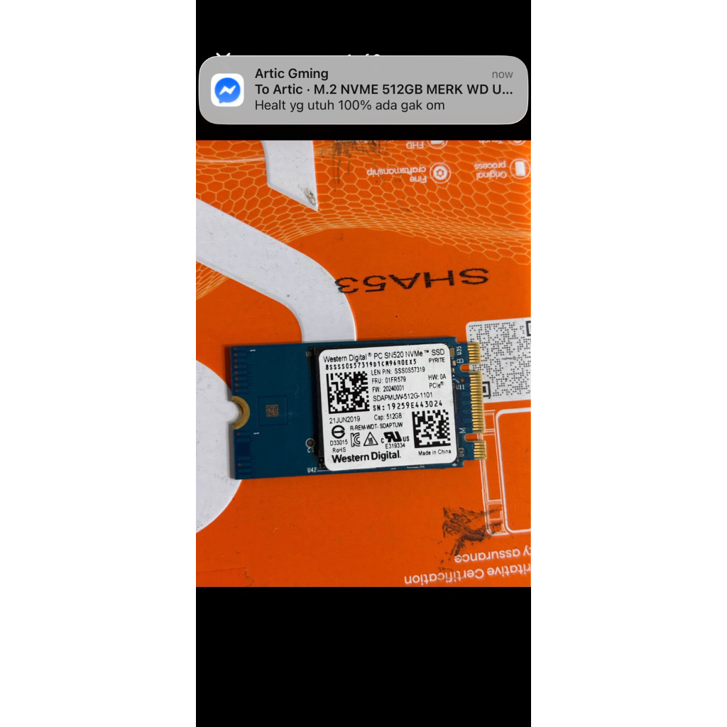 ssd m.2 nvme 512GB WD ukuran 2242