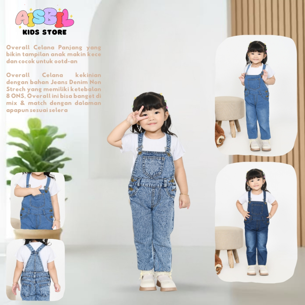 AISBILKIDS - Overall Jeans Celana Panjang Anak/Overall Jeans Anak Panjang
