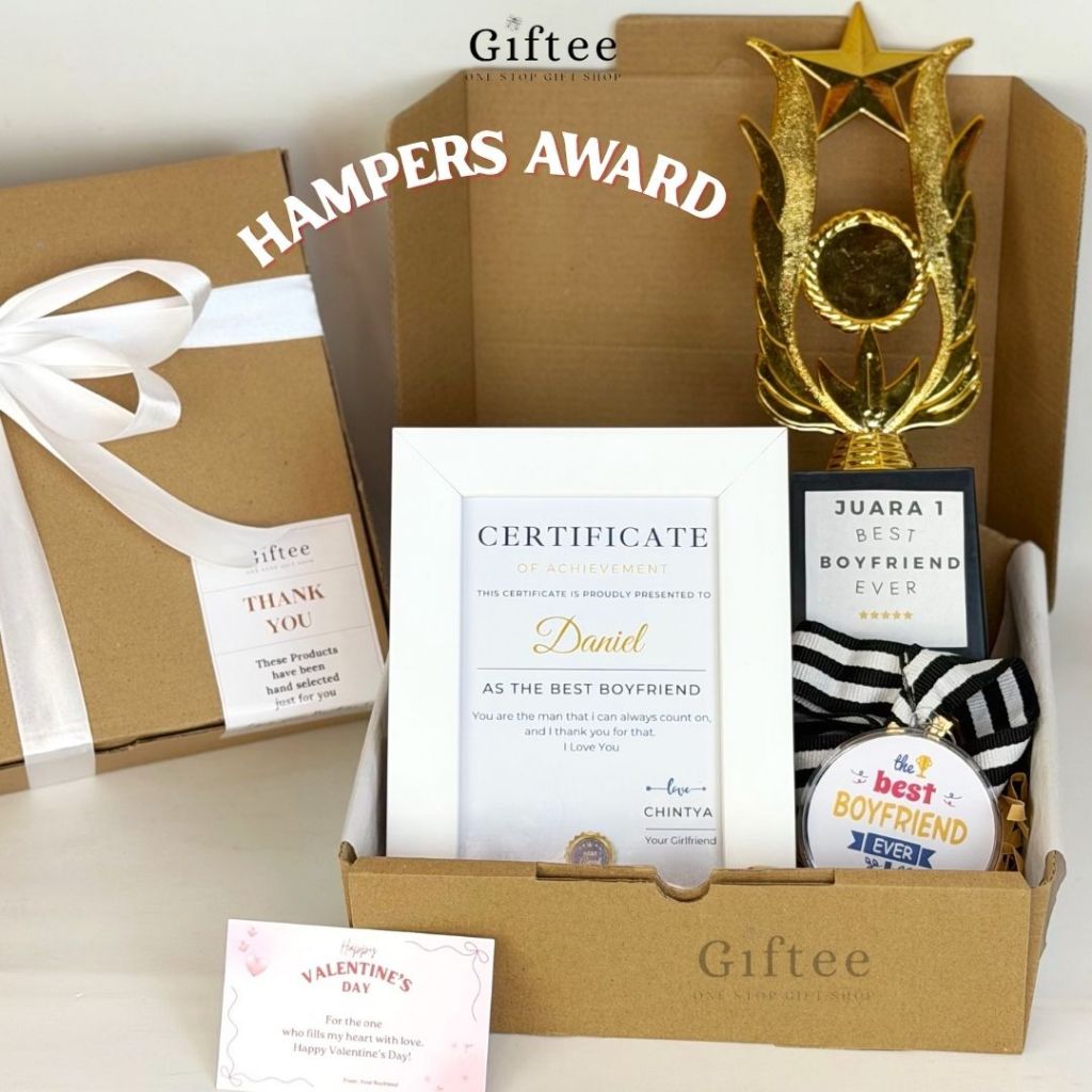 HAMPERS AWARD CUSTOM KADO VALENTINE PACAR TERBAIK PIAGAM SERTIFIKAT MEDALI PIALA PENGHARGAAN