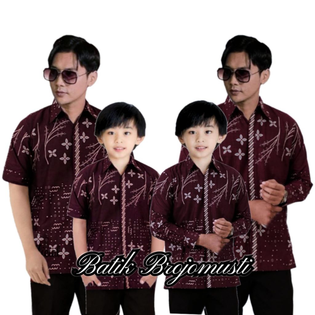 Baju batik pria lengan panjang kemeja seragam pesta motif anjani burgundy kain katun halus tebal