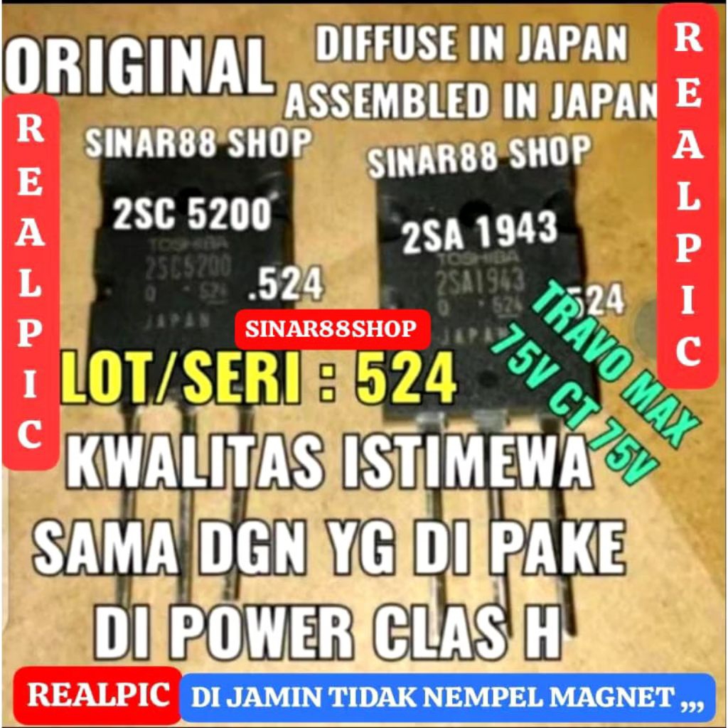 LOT524 Hrg 1 SET/PASANG ORI 5200 + 1943 TR TRANSISTOR TOSHIBA 2SA1943 2SC5200 1943 5200 FINAL ASLI O