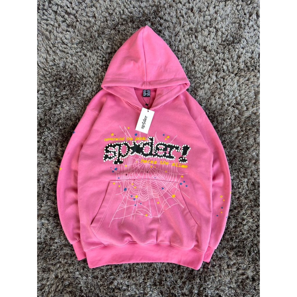 Hoodie Sp5der Puff  Pink Font Sp5der Terkeren Terlaris Pria wanita
