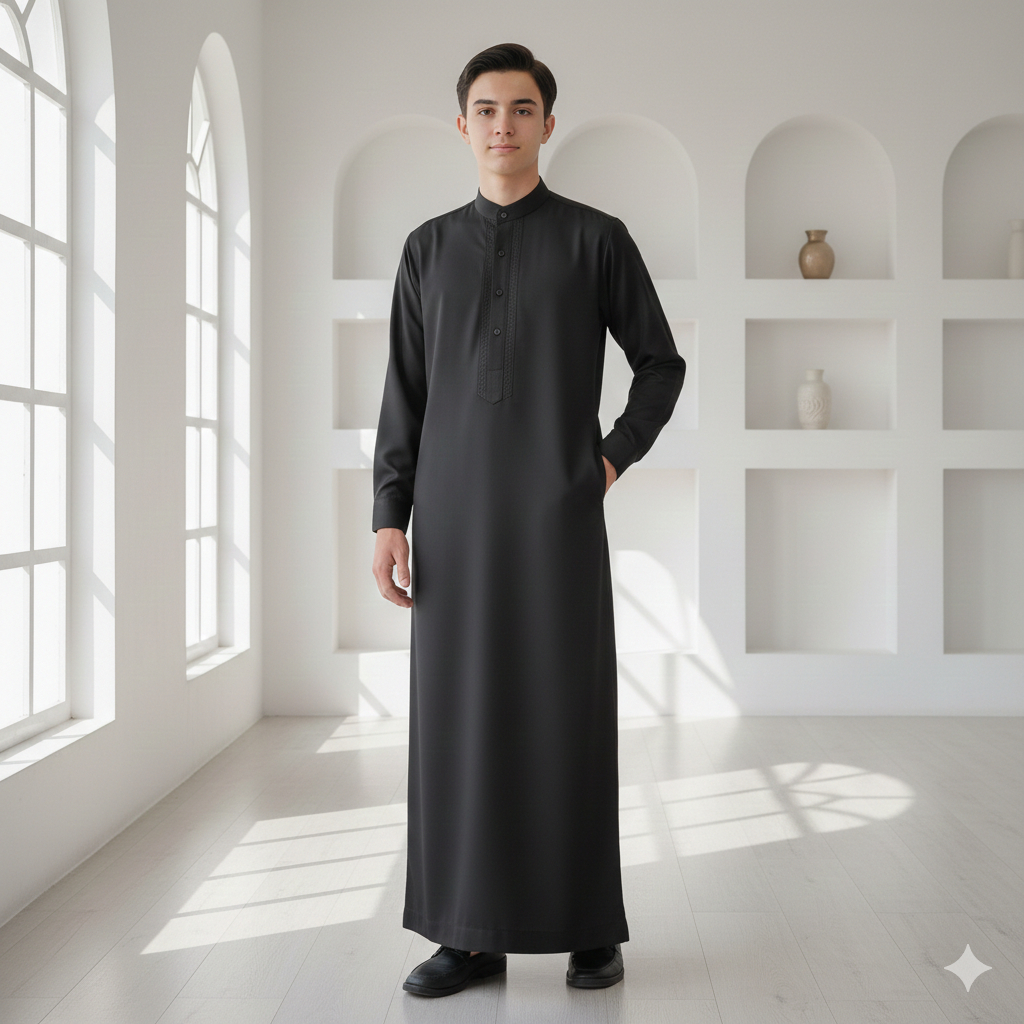 Gamis Jubah Pria Dewasa Lengan Panjang Katun Putih Polos Kancing Depan Adem