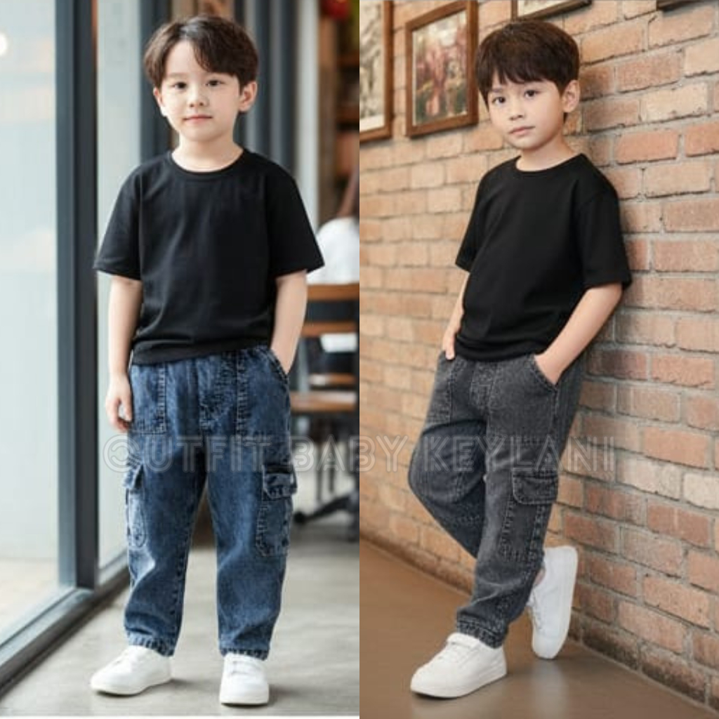 Celana Cargo Anak Laki 1-10 Tahun Bahan Jeans Non Kaku