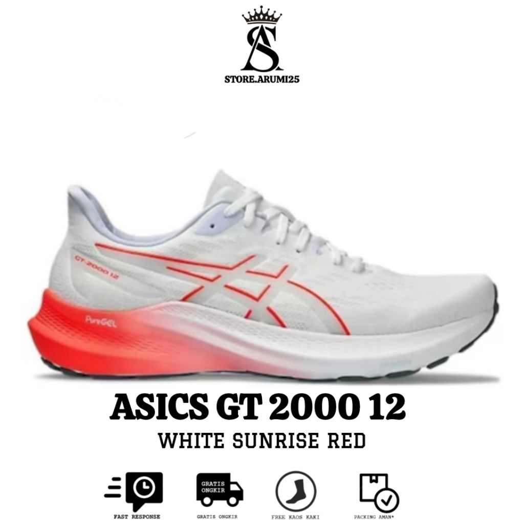Sepatu Lari Asics GT 2000 12 White Sunrise Red
