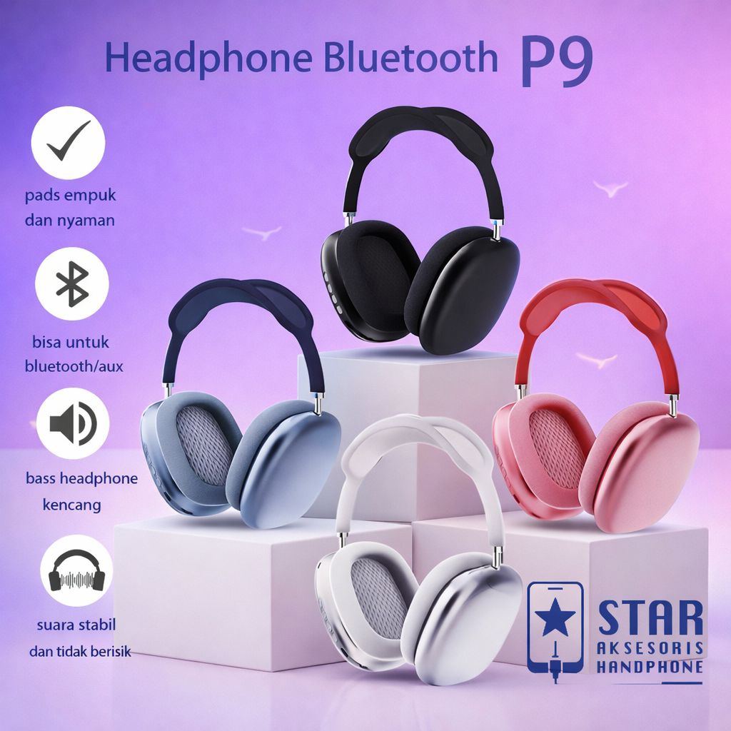 Headphone Wireless P9 Headphone Bluetooth P9 dengan Mikrofon