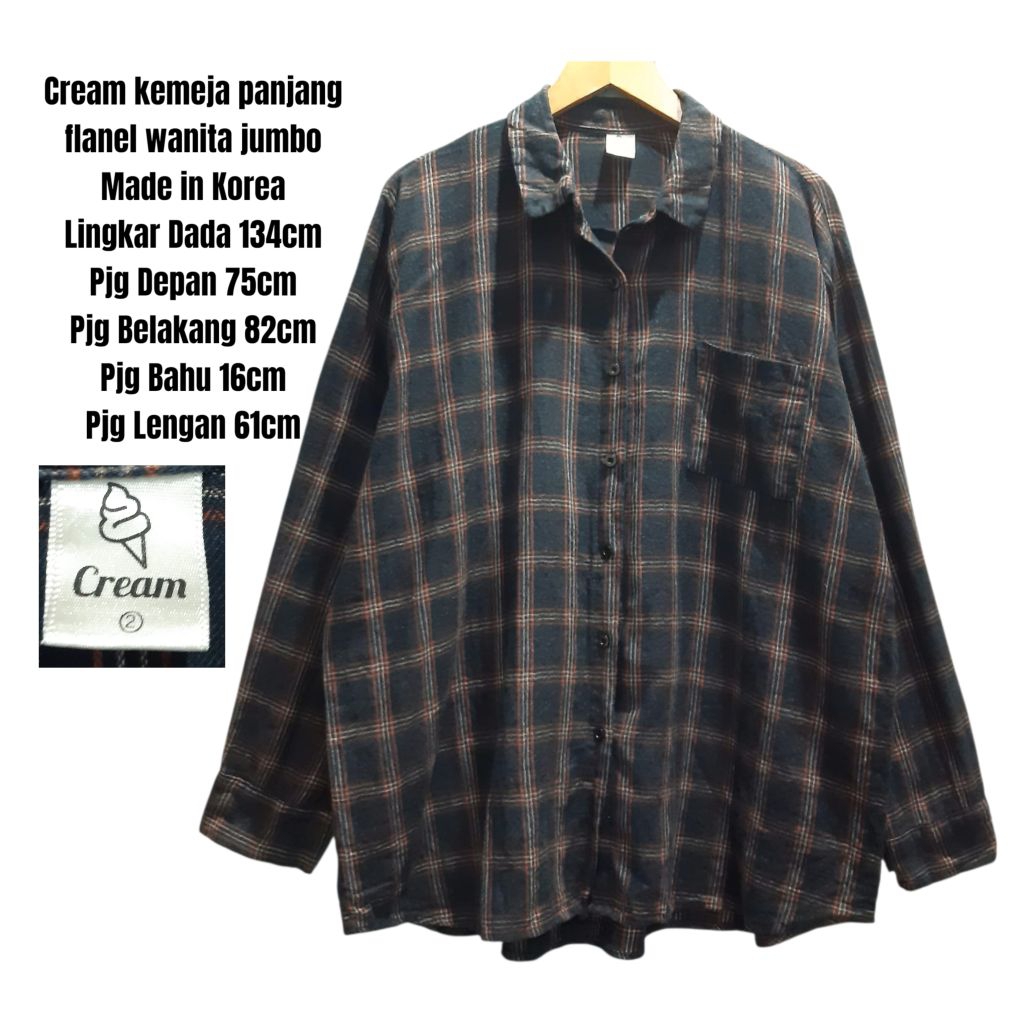 Cream kemeja panjang flanel wanita jumbo