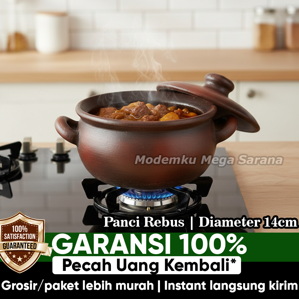 Gerabah Tanah Liat Buat Masak Jamu Rebus Panci Kendil Sayur Diameter 14 cm Kapasitas 800 ml