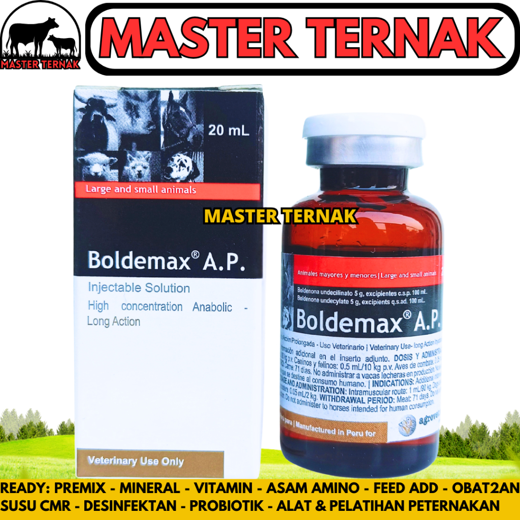 BOLDEMAX AP 20ML AGROVET - Obat Pemacu Pertumbuhan & Penggemukan Hewan Sapi Kuda Kambing Babi Anjing
