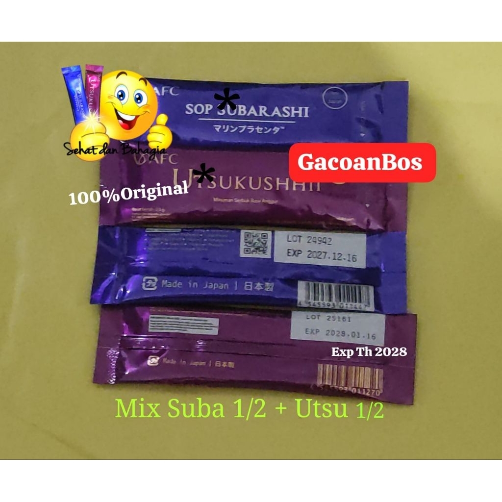 PAKET HEMAT SUBARASHII GOLD 1/2 + UTSUKUSHII GOLD 1/2 ( MIX 14 + 14 SACHET ) ORIGINAL AFC JAPAN EXP 
