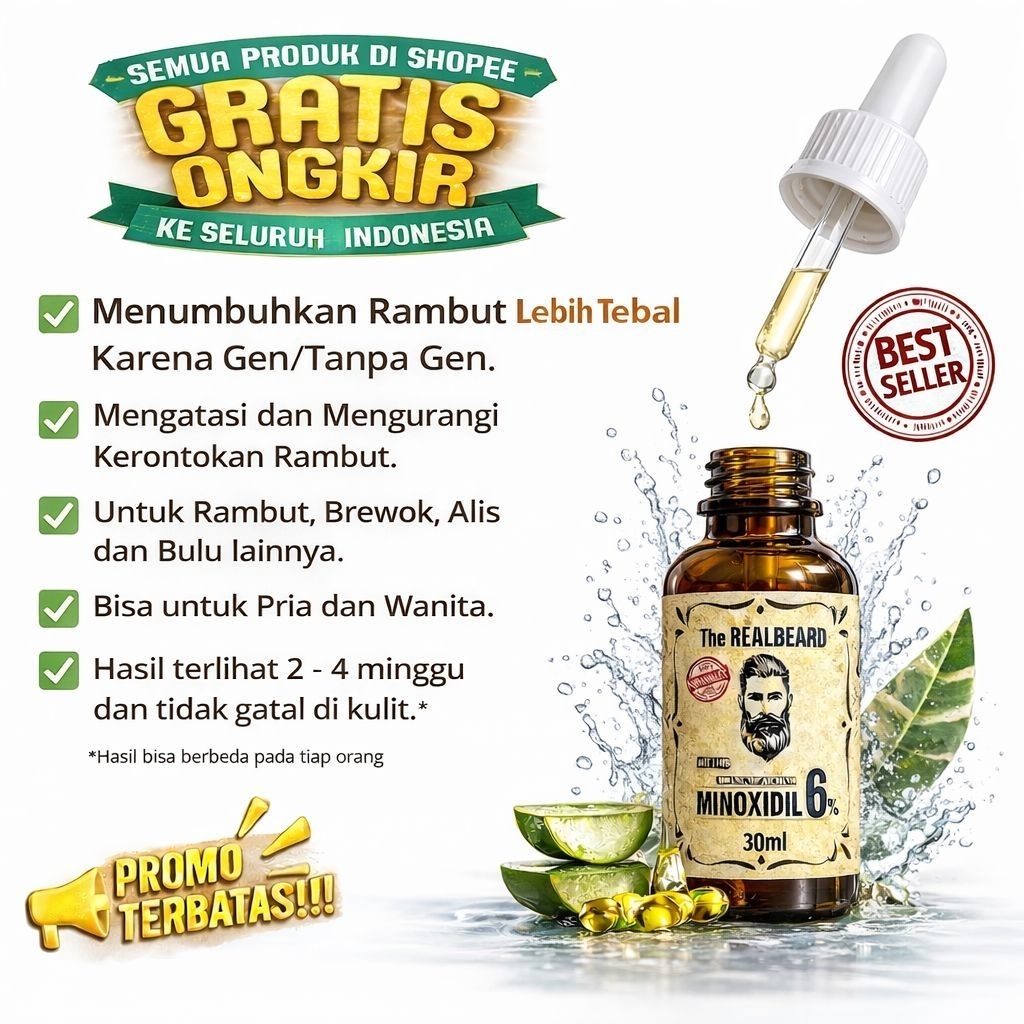 Minoxidil 6% PENUMBUH RAMBUT, BREWOK TANPA GEN ORIGINAL 100%