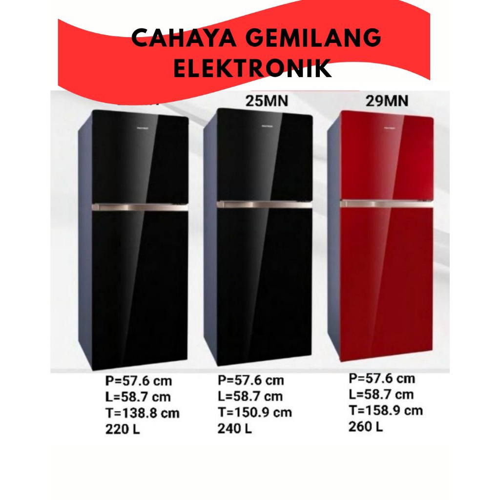 KULKAS POLYTRON Belleza JUMBO Kulkas 2 pintu 220Liter PRW23MNX/25MNX/29MNX GARANSI