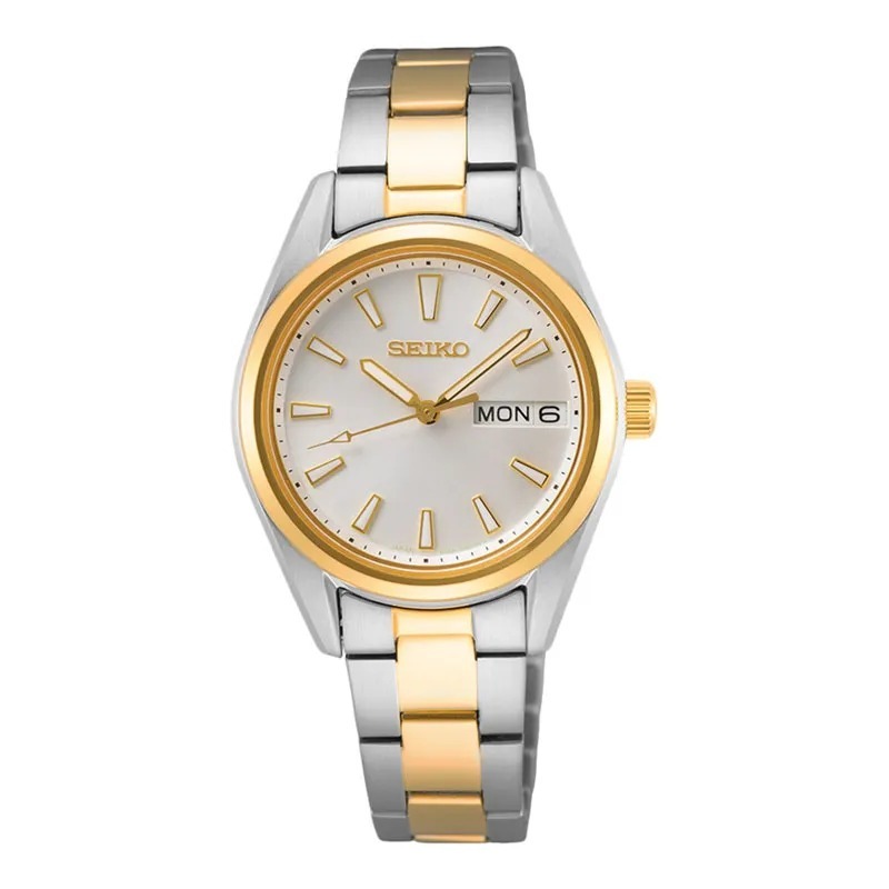 Jam Tangan SEIKO Wanita Original SK SUR454P1 Discover More Silver Dial Dual Tone