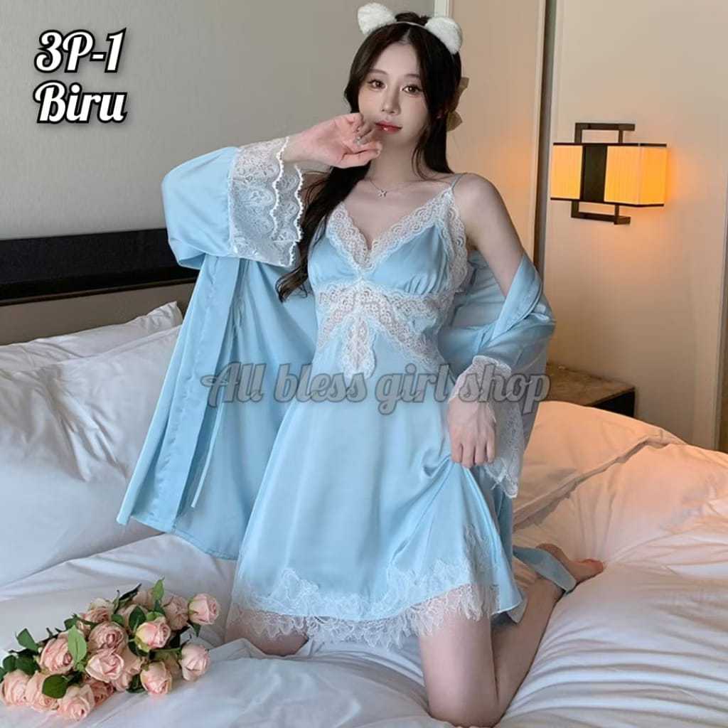 Baju Tidur Import Korea Bahan Premium Dress Kimono 3PP