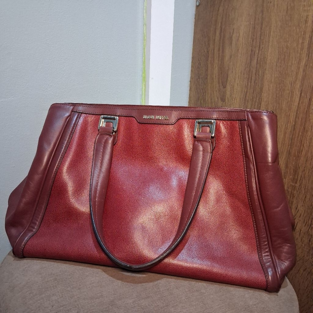 Preloved Tas Baun Bufel Arcus large leather tote bag (burgundy color)