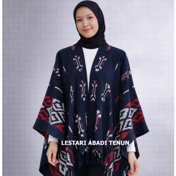 KUPAT NAVY - CARDIGAN PENDEK TENUN WANITA LUARAN MODEL KELELAWAR, BAJU OUTER TENUN KEKINIAN TERBARU