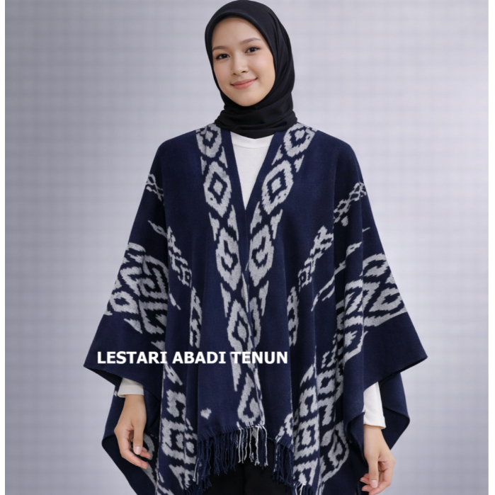 PARUKI NAVY - CARDIGAN PENDEK TENUN WANITA LUARAN MODEL KELELAWAR, BAJU OUTER TENUN KEKINIAN TERBARU