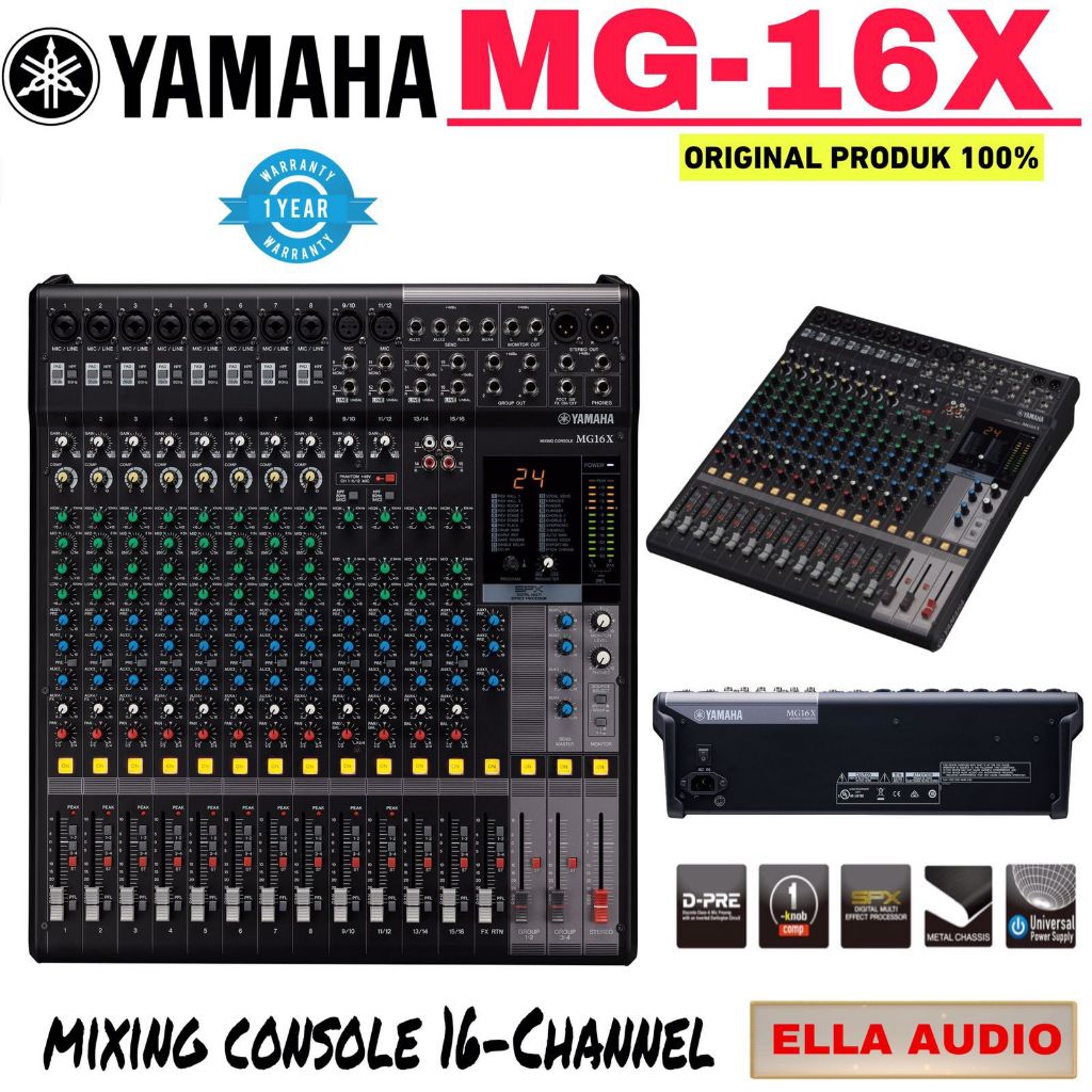 Yamaha MG 16X Mixer Audio 16-Channel Stereo With D-Pre Preamps 24 Effect MG-16X