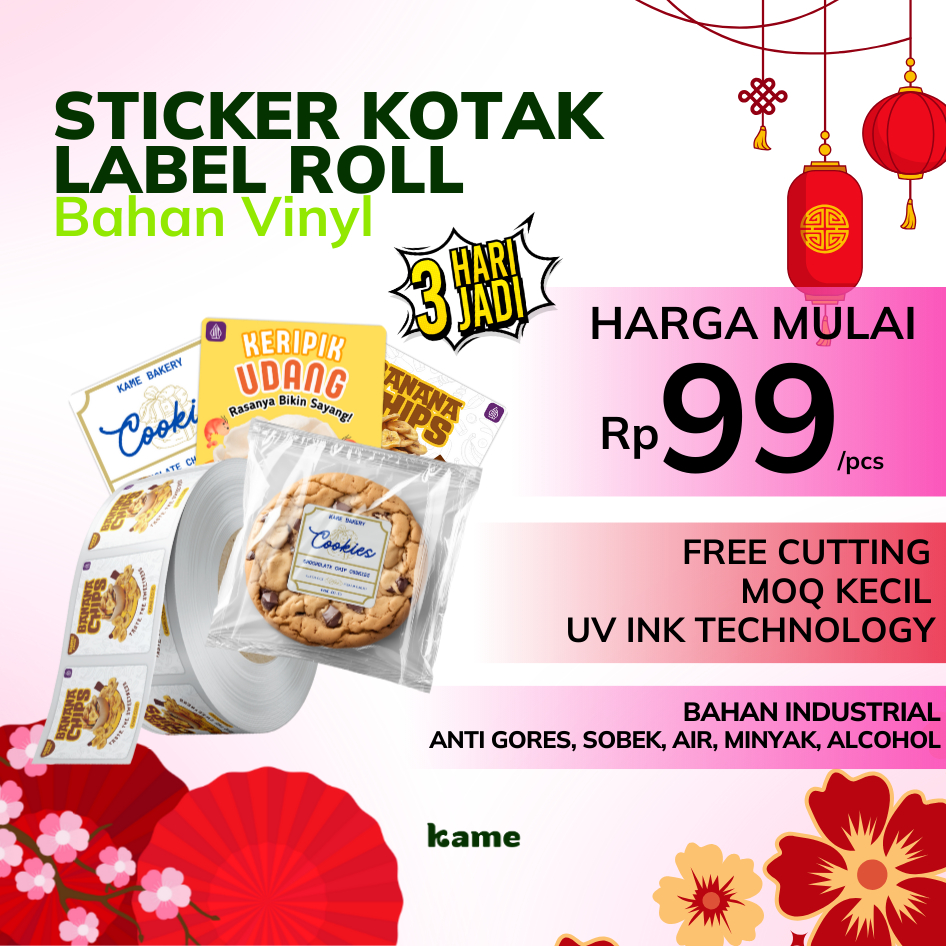 Cetak Stiker Label Roll UV INK Vinyl | Stiker Roll Custom Kotak VInyl | Stiker Cutting Kiss Cut | St