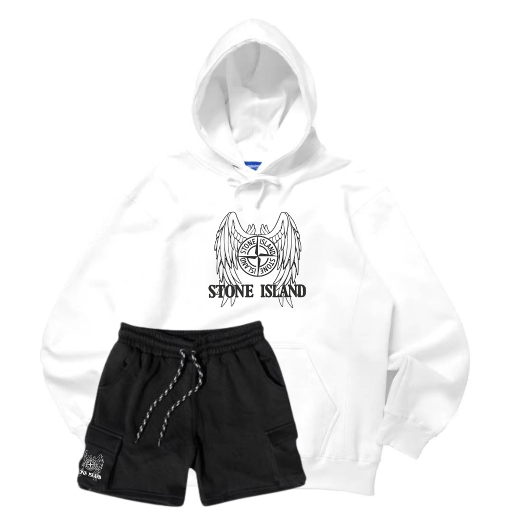 One Set Crewneck Celana Pria Distro Original CN Cargo Pendek Oversize Unisex Style Korean Authentic 