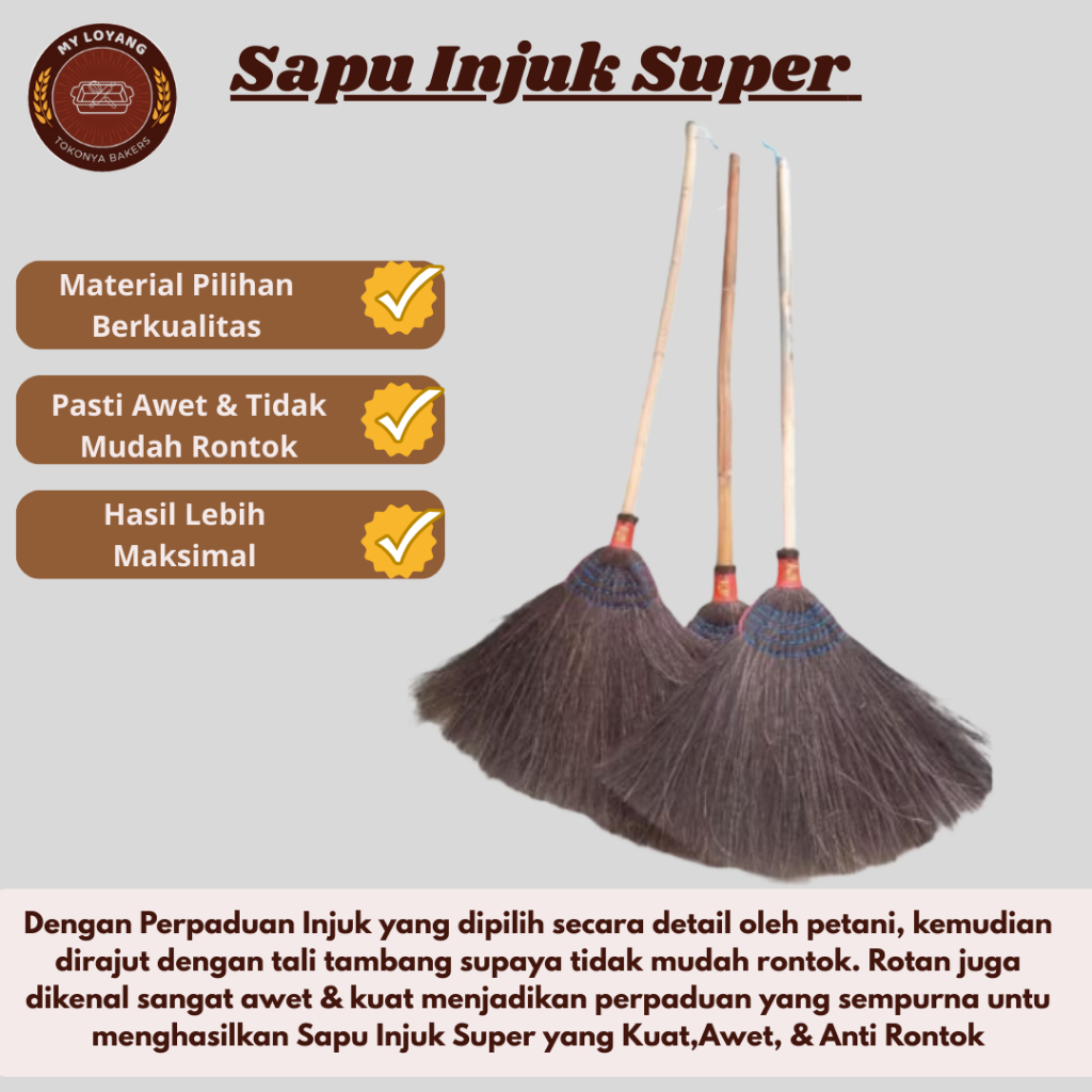 Sapu Injuk Ijuk Rajut Tali Tambang Gagang Rotan Super Solor Kuat,Awet, & Tidak Mudah Rontok