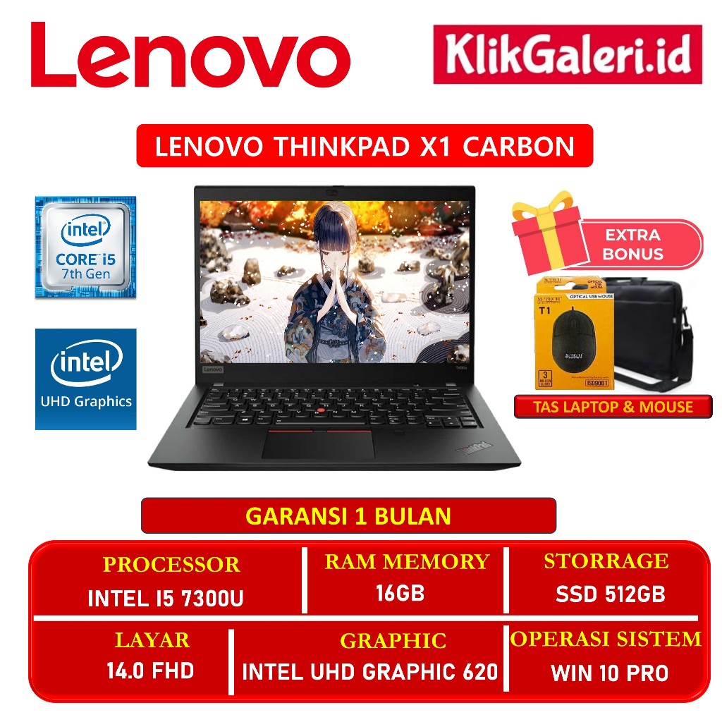 Lenovo ThinkPad X1 Carbon Business Laptop | i5-7300U | 16GB RAM | 256GB SSD | Win10 Pro