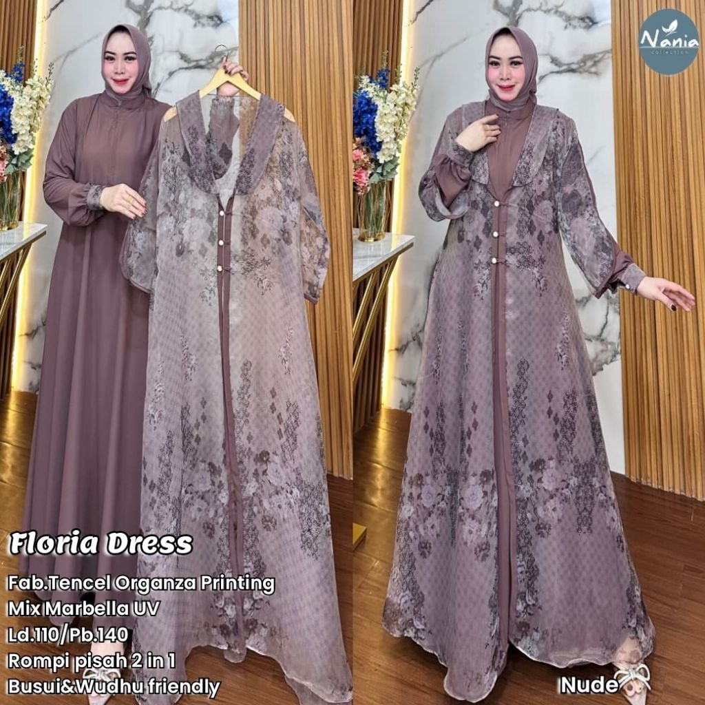Floria Dress by Nania- dress tencel organza printing mix marbela uv  - gamis wanita model terbaru ke