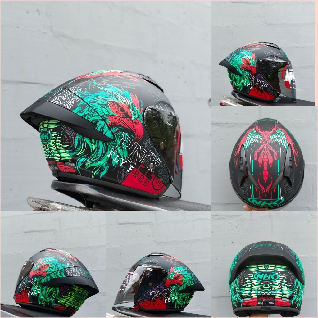 HELM NHK N1 MAX CORAK PHOENIX BLACK RED DOP PAKET GANTENG VENOM WITH SPOILER SLOT INTERCOM SINGEL VI