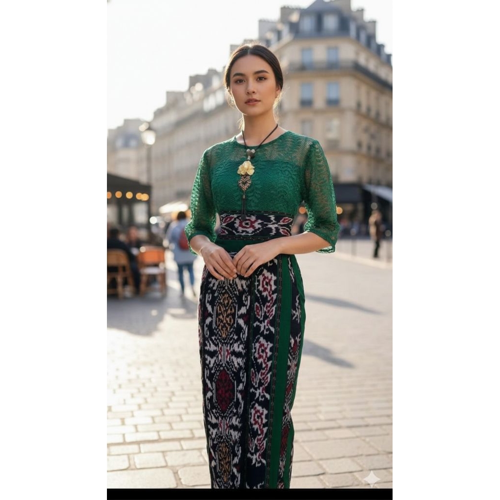 dres tenun Jepara mix brokat hijau premium