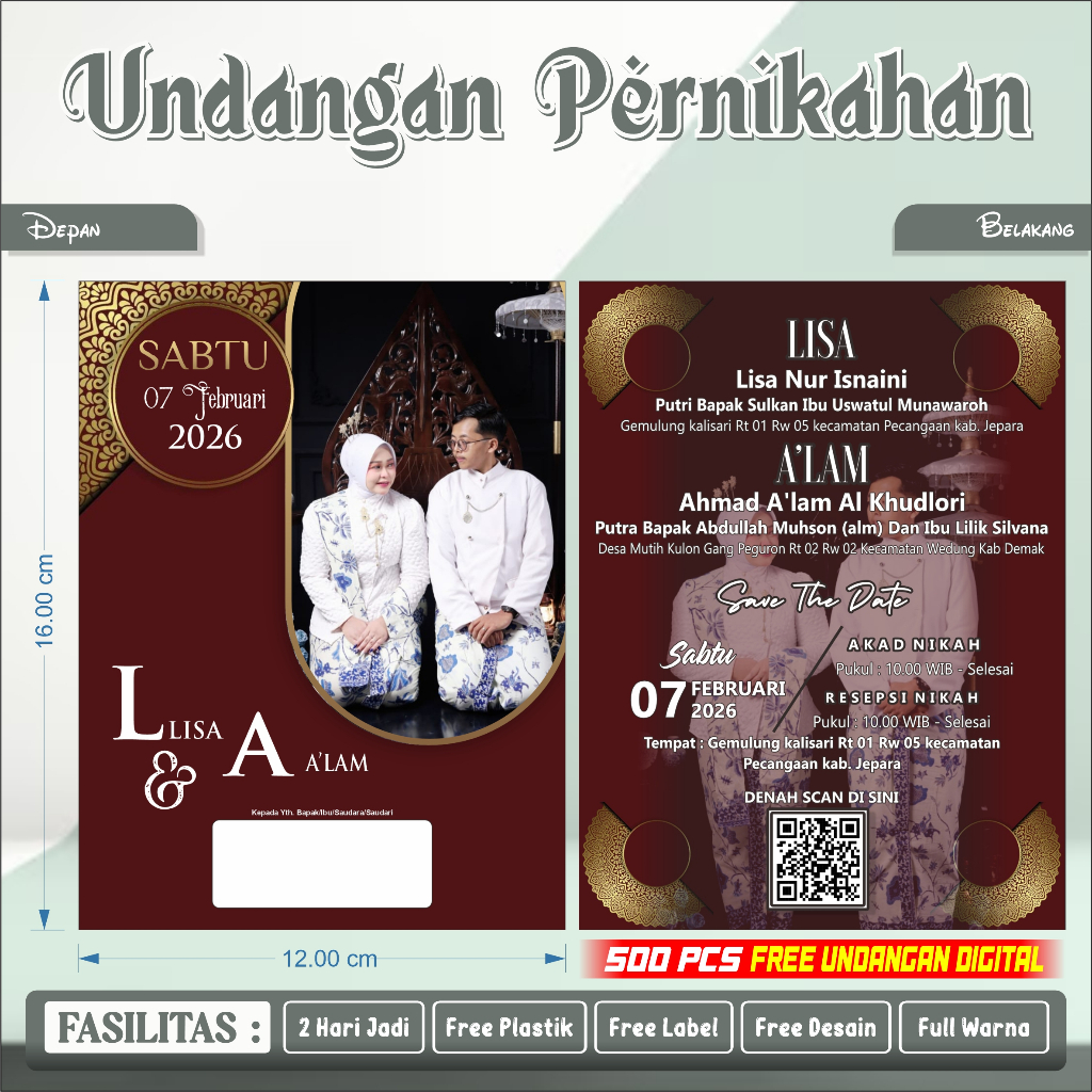 UNDANGAN PERNIKAHAN CUSTOM MURAH FULL COLOR FREE DESAIN