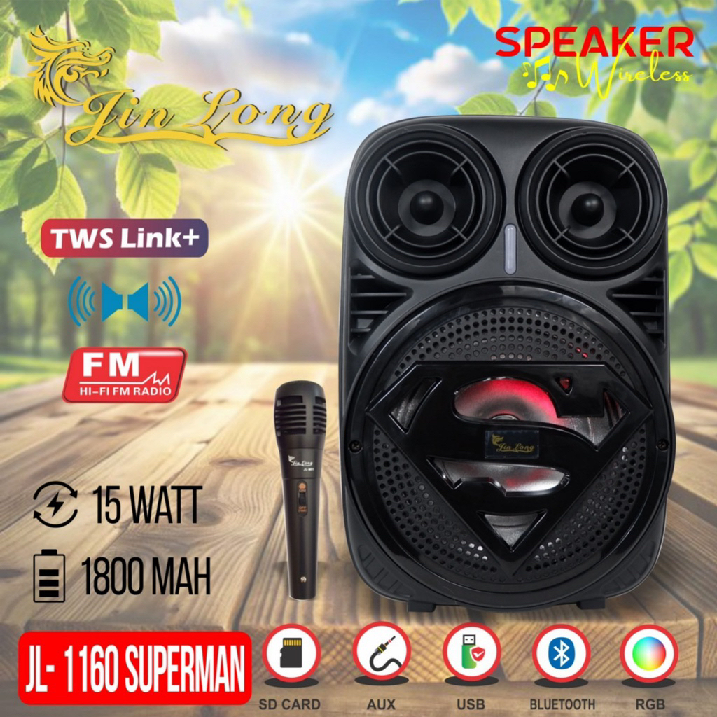 SPEAKER WIRELESS BLUETOOTH JINLONG JL-1160 SUPERMAN BASS WIRELESS SPEAKER