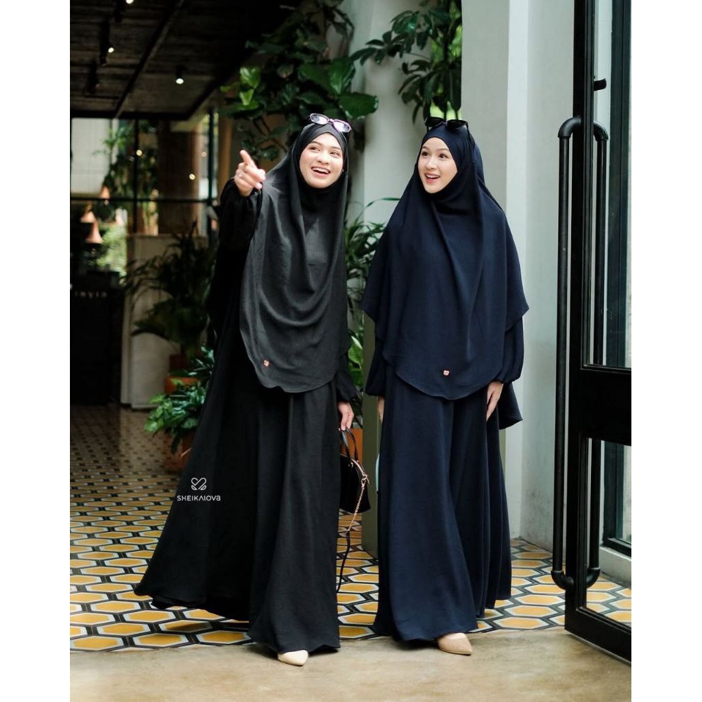 abaya set french khimar bahan crinkle