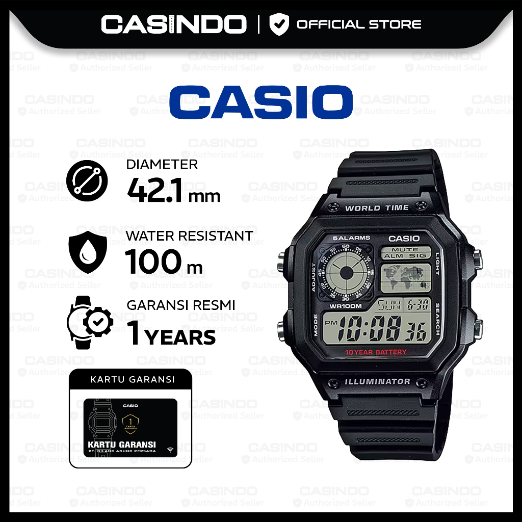 CASIO Jam Tangan Pria Digital AE-1200WH-1AVDF