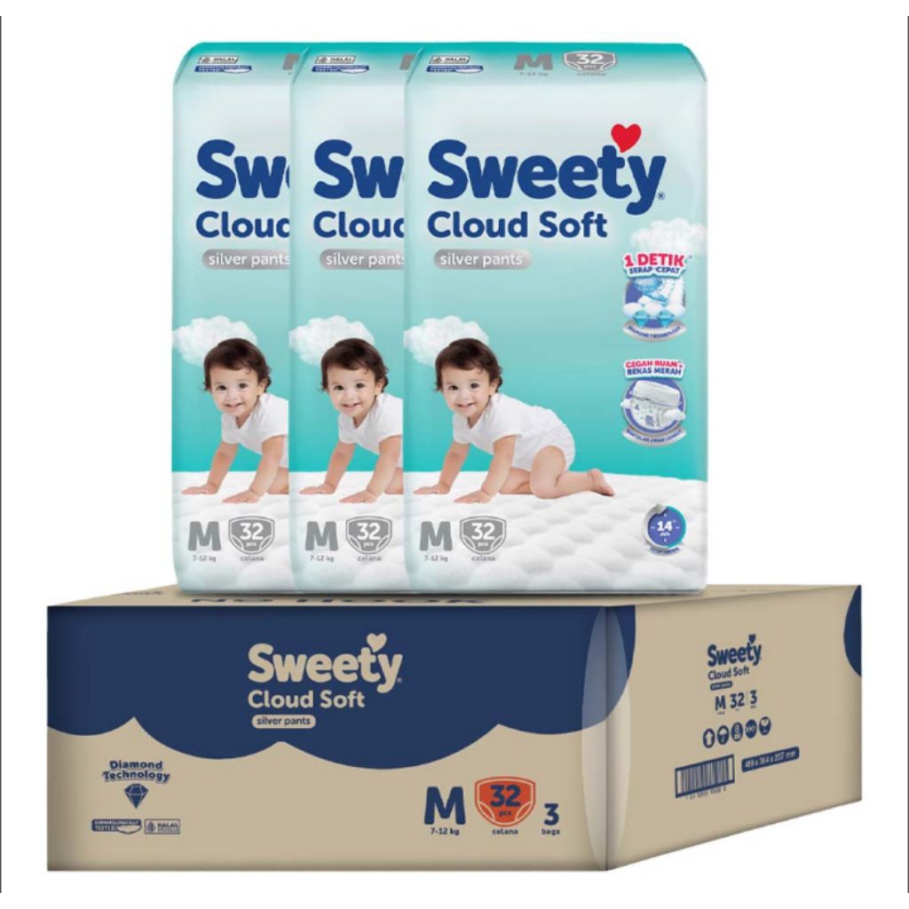 3 ball (1 karton) sweety silver cloud soft popok celana bayi M32