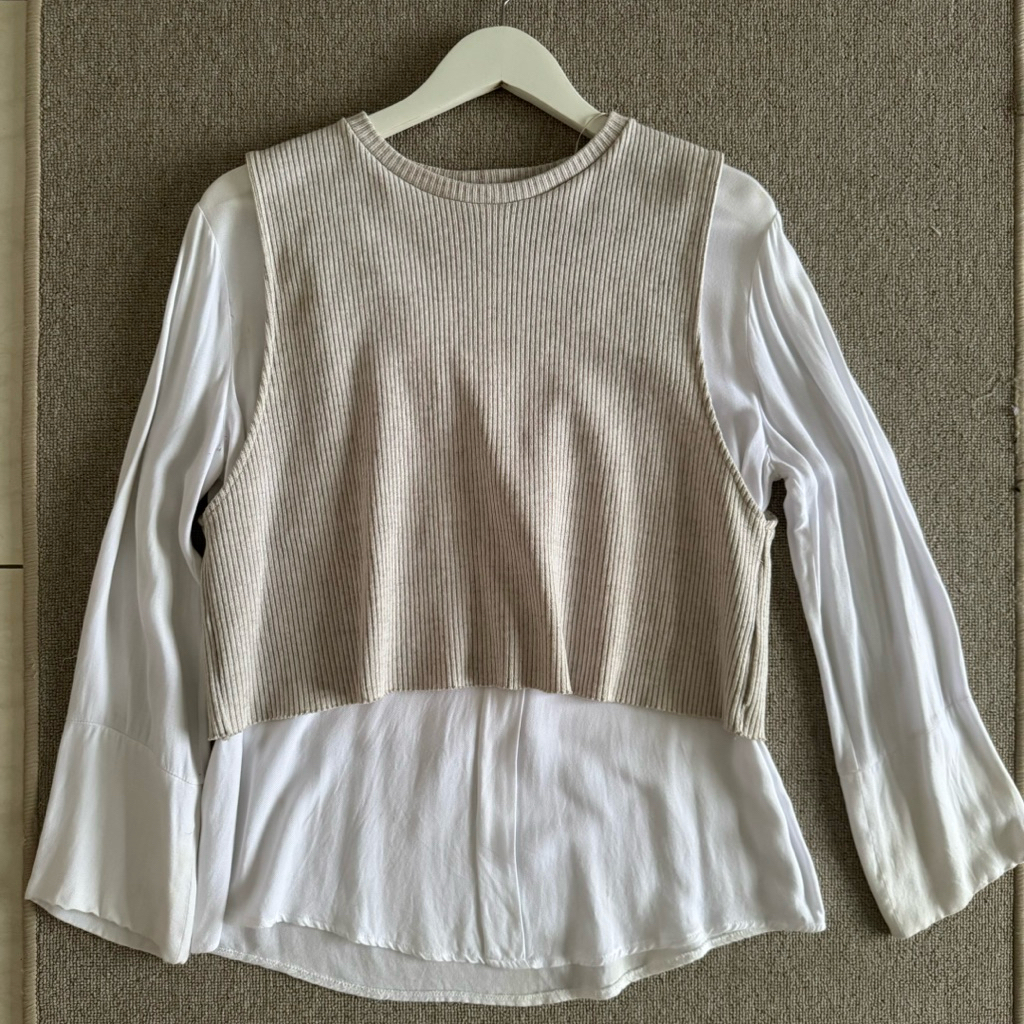 ZARA RIBBED VEST OVER LONG SLEEVE TOP