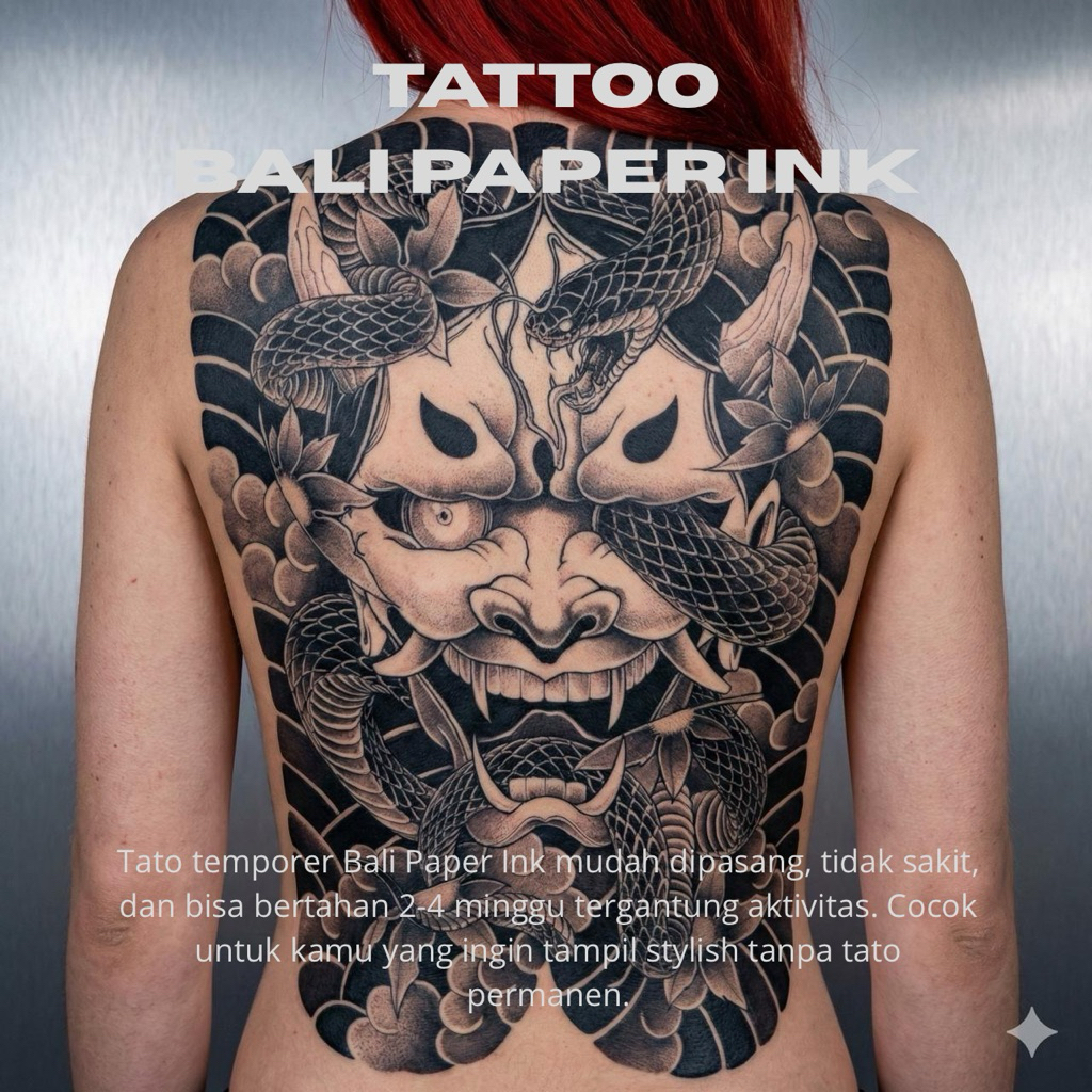 Bali Paper Ink PFB002 Stiker tato temporer Premium Yakuza Hanya Mask Snake Fruit Ink Tahan Lama Prem
