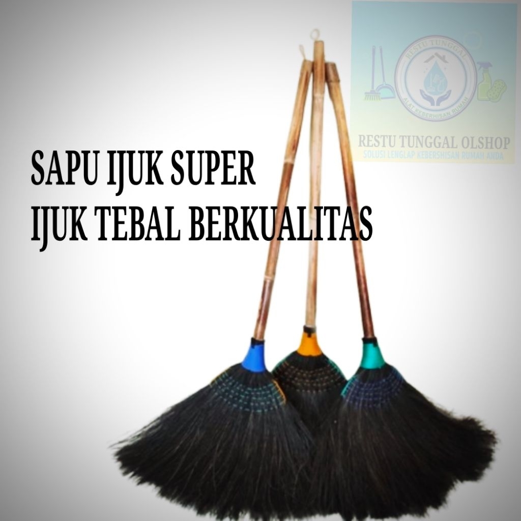 Sapu Ijuk gagang rotan Sapu Lantai Anti Rontok