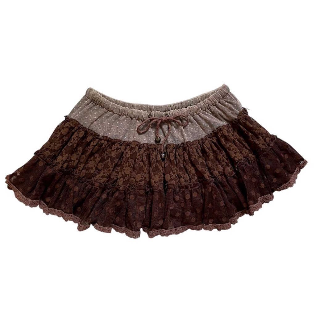 Liz Lisa Bohemian Tiered Lace Floral Eyelet Patterned Ruffled Mini Skort | drawstring vintage lolita