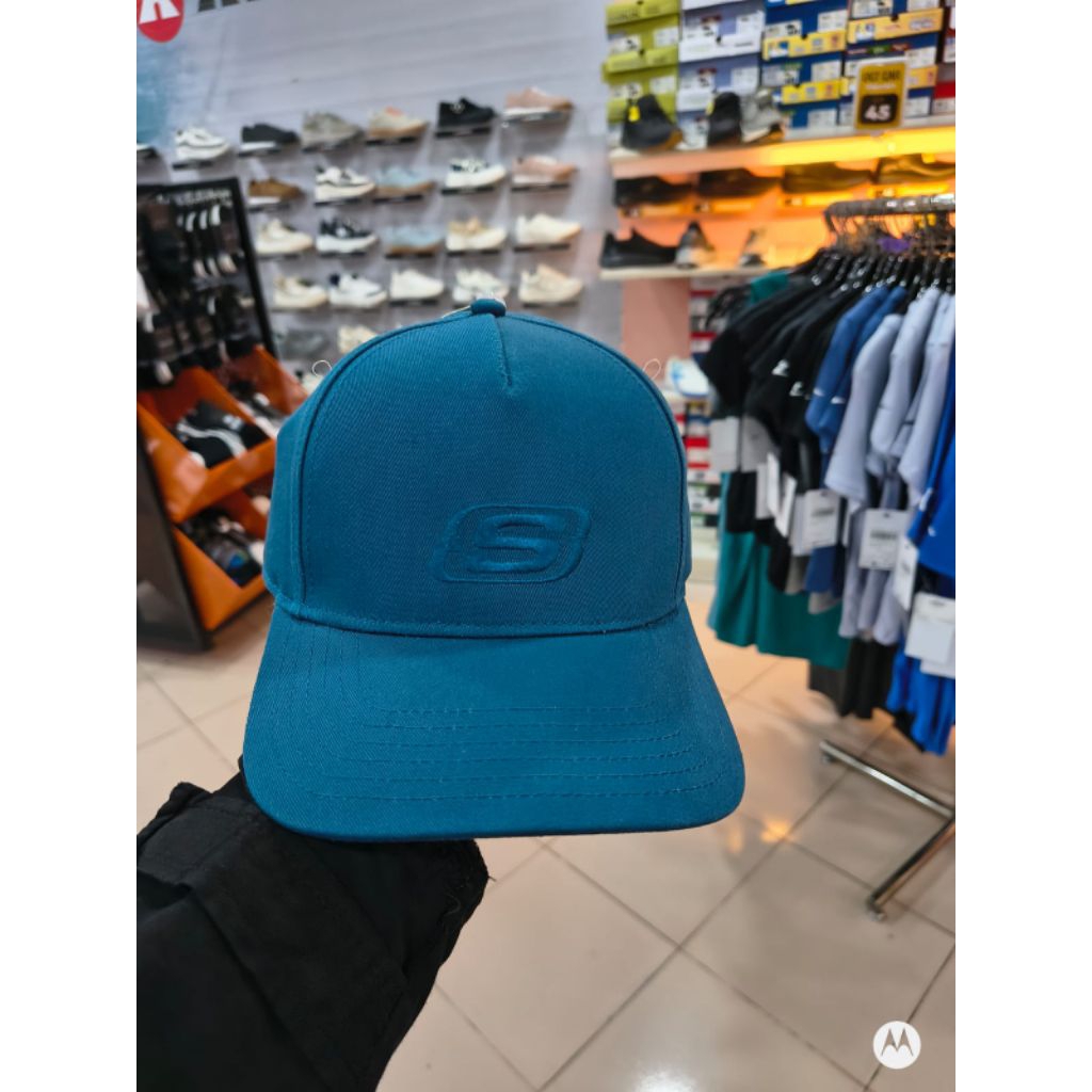 topi skechers biru tosca
