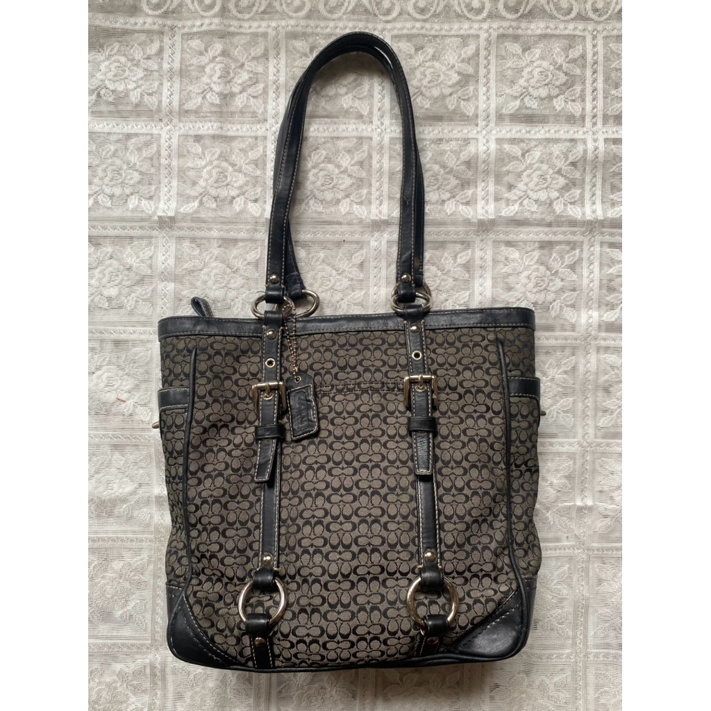 Tas Vintage Y2K Black Coach Canvas Leather Shoulder Bag