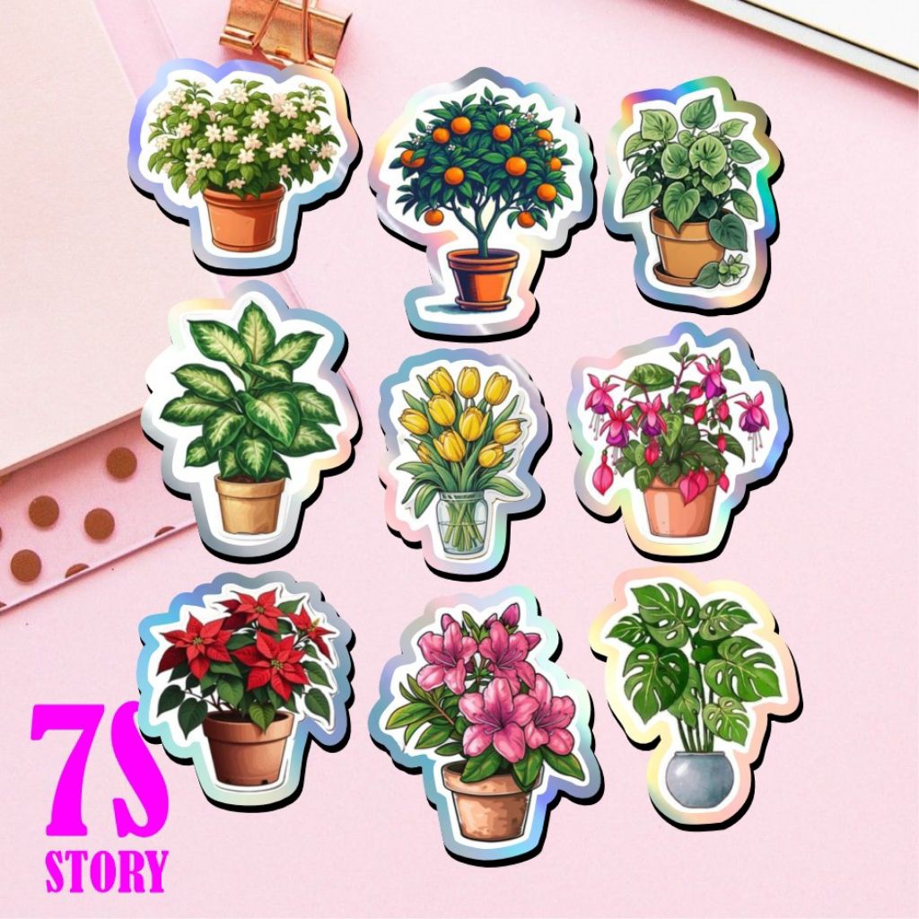 stiker bunga pot,stiker bunga,stiker hp,laptop,tumbler,gelas,stiker helm,stiker tempel,stiker buku